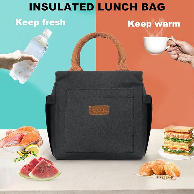 Joymee Insulated Lunch Box With Adjustable Strap Large - Black | Large Capacity, Bottle Holder & Side Pockets, Leakproof Insulated Design, for Work, Travel, Picnic & Daily Use, for Adult