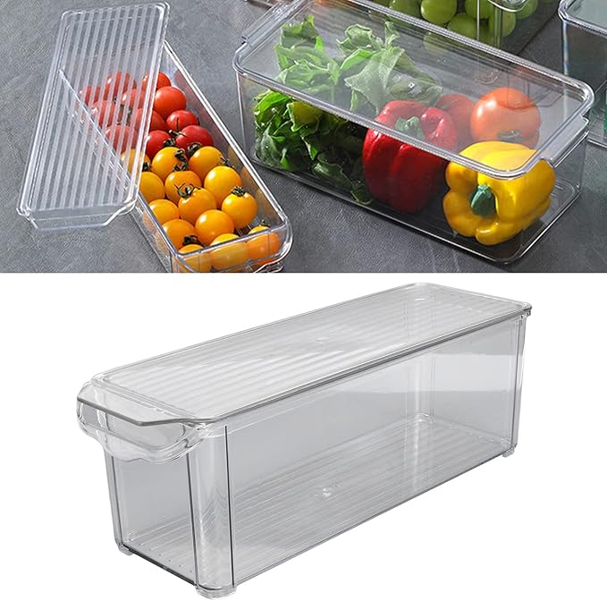 Fdit Clear Plastic Storage Bin with Lid - Large Capacity Food Grade Organizer for Pantry, Kitchen, Bathroom, Freezer, Transparent Stackable Container for Food, Toys, (Narrow high
