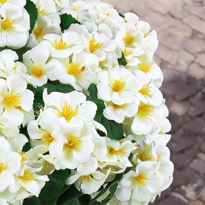 Hananona 12 Pcs Artificial Geranium Flowers for Outdoors Geranium Silk Flowers Outdoor UV Resistant Garden Plants Faux Flowers for Home Kitchen Table Centerpieces Decor (12, Snow White)