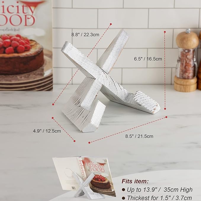 Cookbook Stand, Wooden Recipe Book Holder, Cook Book Stand for Kitchen Counter, Multifunctional Display Stand, Kitchen Counter Decor - White