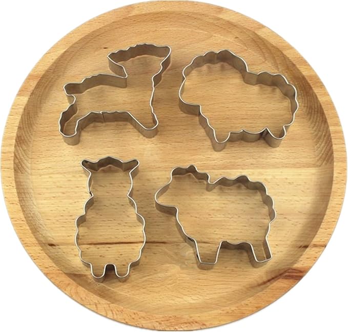 Sheep Shaped Cookie Cutter Set of 4 pcs, Stainless Steel Cute Lamb Series Fondant Cutters