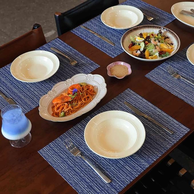 AHHFSMEI Placemats Set of 6 Washable Woven Vinyl Placemats for Dining Table Heat Resistant Non-Slip Stain Resistant Table Mats for Kitchen & Home Decor(Multi Blue,6)