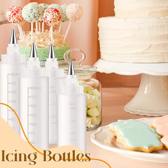 4 Pcs Plastic Squeeze Bottles for Cookie Icing Bottle Decorating Supplies Squeezing Applicator Writer for Food Coloring Frosting Pancake Arts(4 oz & 8 oz)