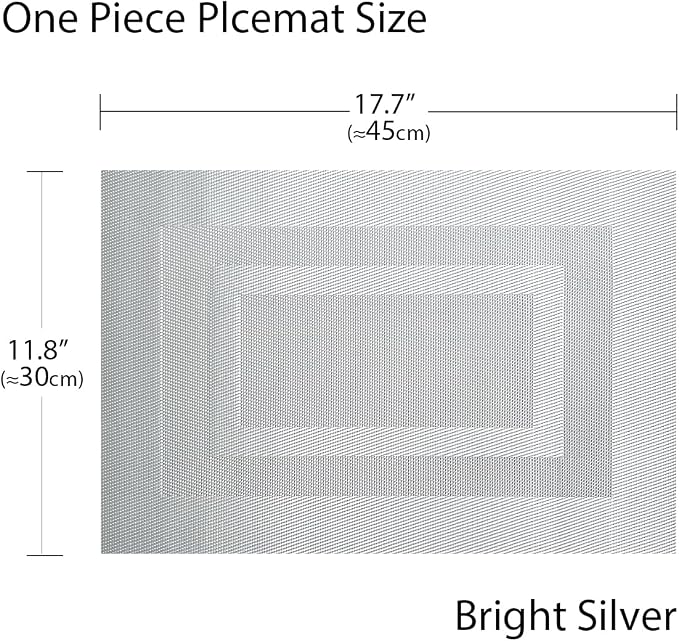 PIGCHCY Placemats Set of 8 Washable Durable Place Mats Vinyl Heat Resistant Non-Slip Table Mats Indoor Outdoor (18 x 12 inches, Bright Silver)