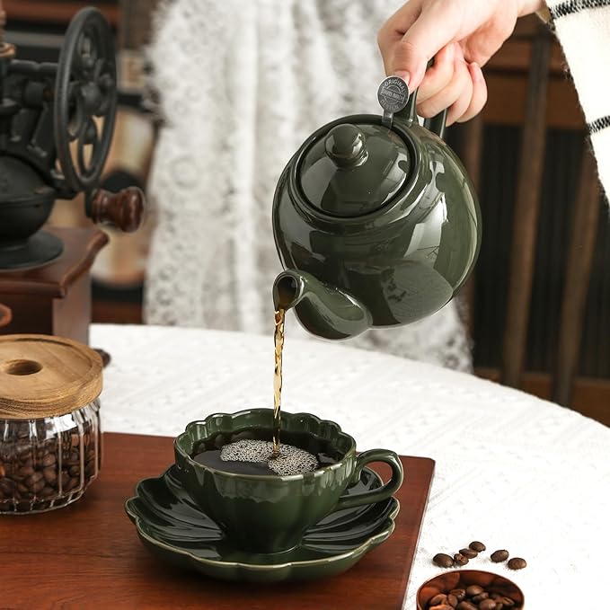 London Pottery V60 Coffee Dripper, Exquisite Porcelain Ceramic Manual Coffee Filter, Suitable for Pour Over Coffee in Office, Outdoor and Home Use (Green)
