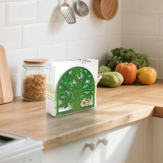 Napkin Holder, 2 PCS Green Acrylic Napkin Holder for Table, Standing Paper Napkin Dispenser for Kitchen Home Tree Design Cocktail Napkin Organizer for Coffee Shop Table Decor (2pcs Tree-Shaped Green)