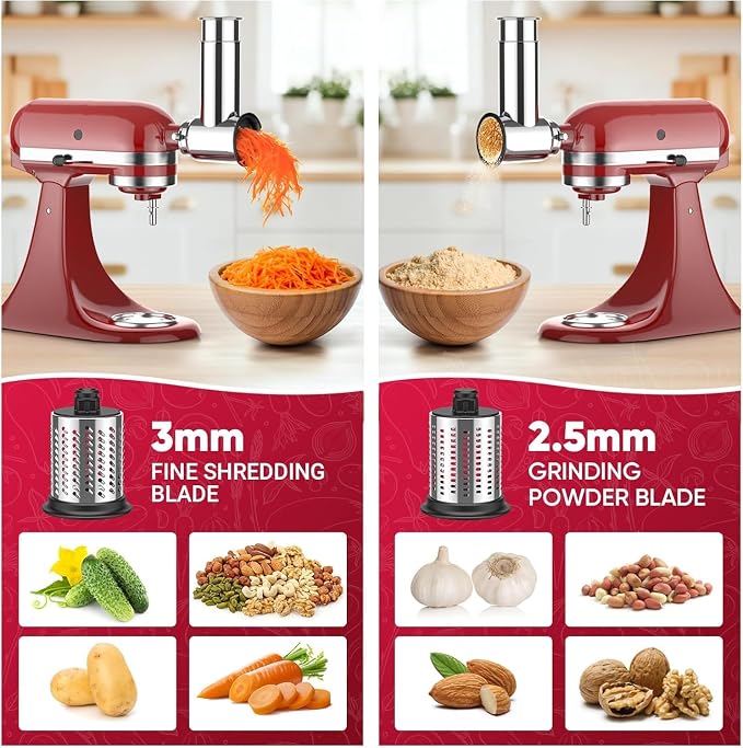 Cofun Stainless Steel Slicer Shredder Attachment for KitchenAid | Vegetable Slicer, Salad Maker, Grinding Powder, Cheese Grater