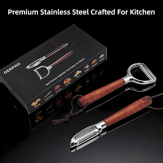 Vegetable Peeler, Premium Y-Shaped and I-Shaped Stainless Steel Potato Peelers Set, Multifunctional Kitchen Peeler Real Wood Handle Ultra Sharp Blade Vegetable Fruit Carrot Apple (2PCS)