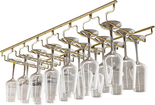 V3VOGUE 7 Rows Under Cabinet Wine Glass Rack, Hanging Stemware Holder, 304 Stainless Steel Hanger Storage Shelf, Stemware Wine Glass Holder Storage Hanger for Bar Kitchen Cabinet (Size : Width:28cm)