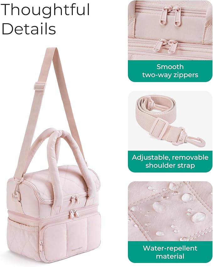 BAGSMART Lunch Bag Women, Double Deck Insulated Lunch Box, Quilted Puffer Lunch Tote, Leakproof, Durable & Reusable Large Lunch Cooler For Work Picnic Travel Meal Prep, Brown Checkerboard
