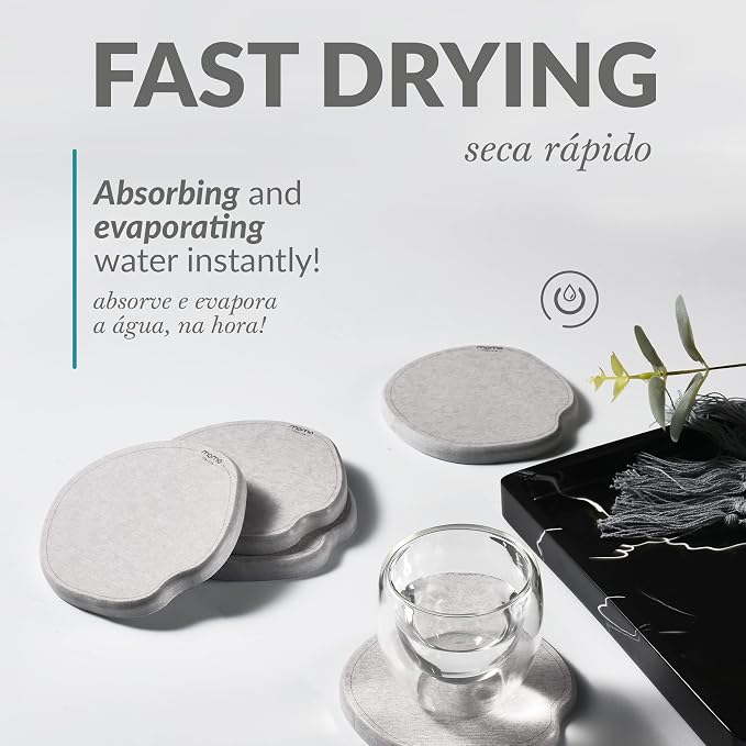 Momo Lifestyle Coasters for Drinks Drycup Stone Coaster Ultra Absorbent Made of Diatomaceous Earth Ideal for Wooden and Coffee Table Non Scratch Condensation Drink Coasters (2 Pack)
