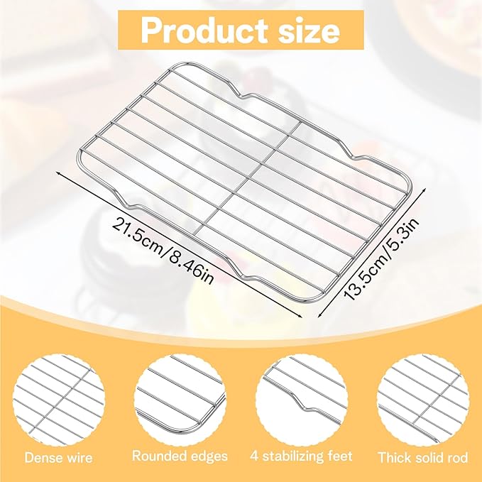 Stainless Steel Cooling Rack, Roasting Racks, Wire Rack for Baking Sheet, 5.3" x 8.46" Heavy Duty Wire Rectangle Oven Grill Racks with 4 Legs for Baking Cooling