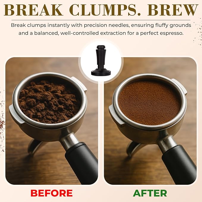 2-in-1 Espresso Tamper & WDT Stirrer Tool – 58mm Coffee Tamper with 10 Extra Needles (0.25mm & 0.4mm) – Stainless Steel Dual Sided Distributor for Even Extraction & Barista Quality Espresso (58 mm)