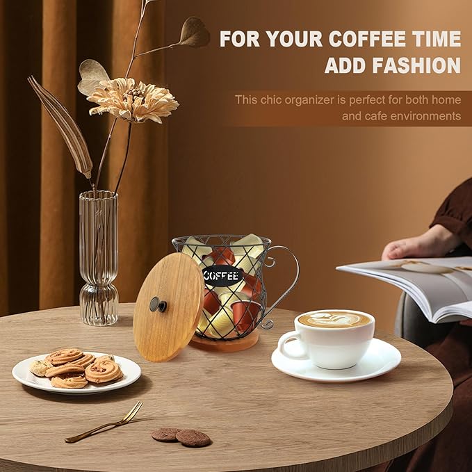 Coffee Pod Holder Coffee Pod Holder with Lid and Handle Large Capacity Coffee Capsules Holder Coffee Pods Storage Organizer for Home Office Countertop Decor (Black with Lid)