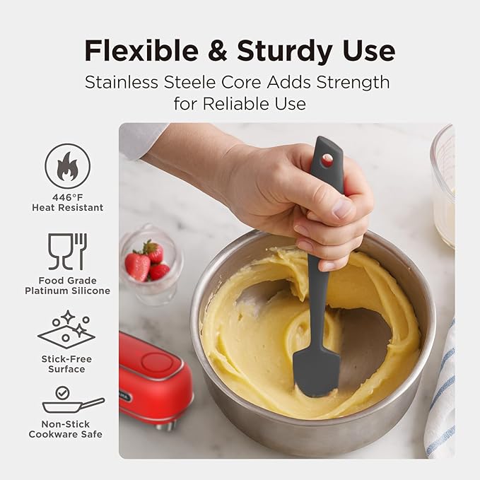 Kitchen Mama WaltzGrip Platinum Silicone Jar and Can Spatula Utensil Set: Heat Resistant, Nonstick Scraper, Scooping, Perfect for Smoothies, Jam, Cream, Butter, Dishwasher Cooking Gadget (Metal Gray)