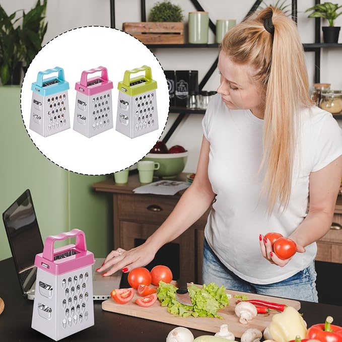 ElevateTech Mini Cheese Grater, 3Pcs Stainless Steel Box Grater with Handle Professional Cheese Slicer Grater for Kitchen Slicer Cheese Ginger Vegetable Multifunction Dishwasher Safe