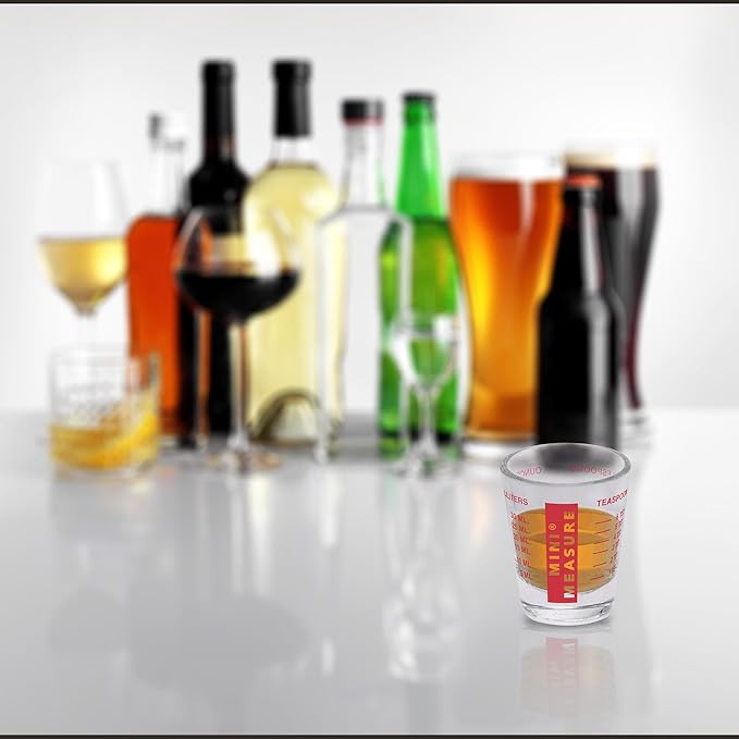 Kolder Mini Measure Multi-Purpose Shot Glass, Heavyweight Glass, Patriotic Red White And Blue, 3-Piece Set, For Liquid And Dry Ingredients And Precise Recipe Prep