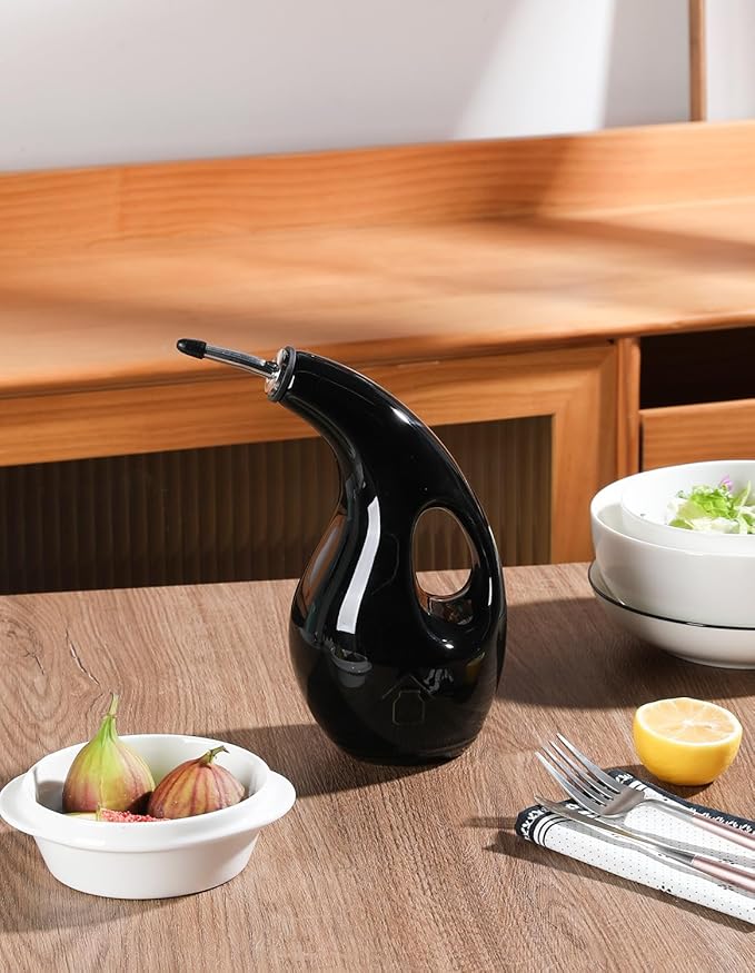 Sweejar Ceramic Olive Oil Dispenser Bottle, 24 Oz Opaque Cruet Protects EVOO Oil to Reduce Oxidation, Suitable for Storage Vinegar, Coffee Syrups, Liquids (Black)