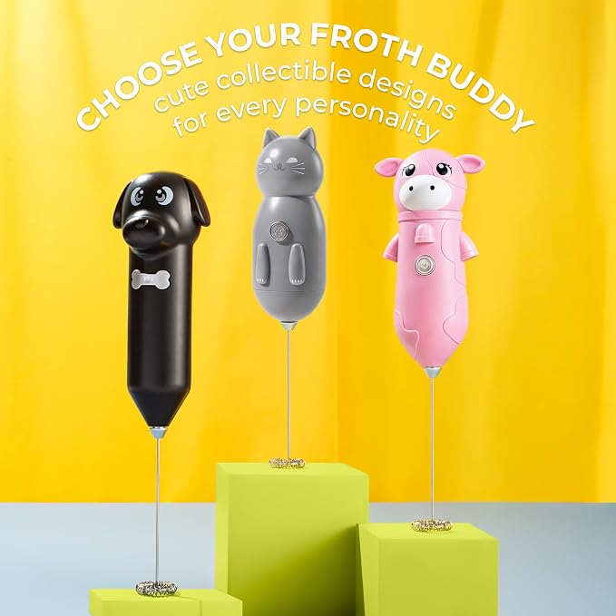 Zulay Kitchen Cat Milk Frother Wand – Cutesy Frother, Meet Your New Frothing Buddy Storm The Cat, Adoption Papers and Stickers Included, Purrr-fect for Lattes, Cappuccino & Matcha – Gray