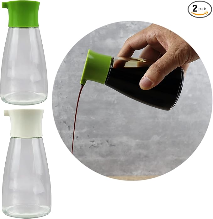 EIKS 2 Set Glass Cruet Bottles Dispenser for Olive Oil Vinegar Soy Sauce, Suitable for Kitchen Cooking Barbecue Usage