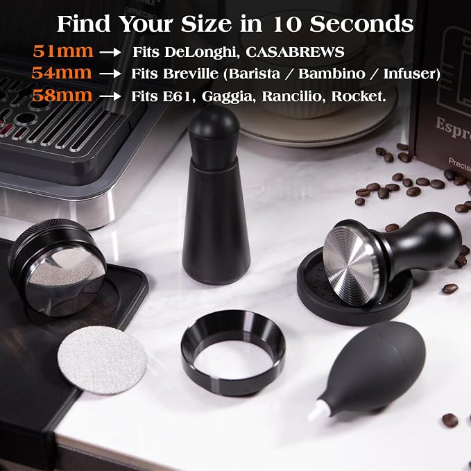 7 PCS Espresso Accessories Kit: 51mm Espresso Tamper, Coffee Distributor, WDT Tool, Dosing Funnel and Puck Screen, Espresso Tool Set Fits Delonghi, CASABREWS 51mm Machines and Portafilters