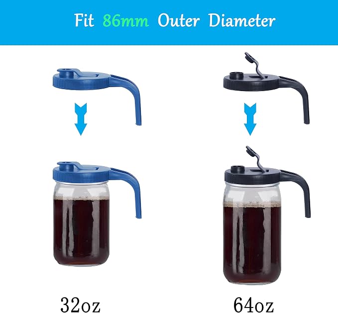8pcs Set Cold Brew Mason Jar Coffee Maker Accessories，32/64oz Wide Mouth Mason Jar Replacement Include Stainless Steel Filter，Flip Cap Lid with Handle for Delicious Brewed Coffee，Infused Snarky Tea