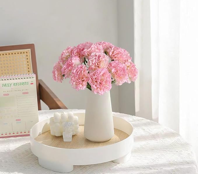 Artificial Carnation Flowers - 15pcs Pink Silk Flowers with Stems for Home Decor, Wedding, Bridal Bouquet, Anniversary, Birthday and Floral Arrangements