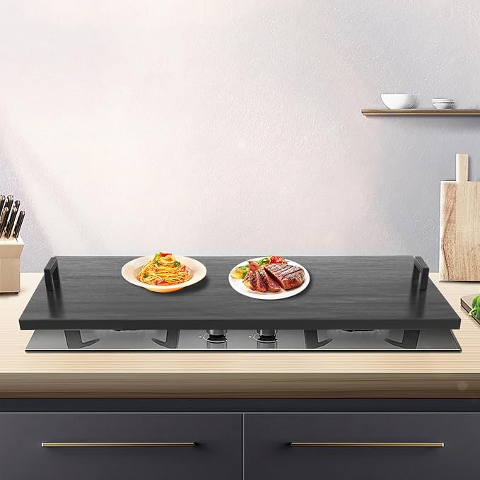 Noodle Board Stove Covers with Handles, 29 x 21In Durable Extra Thick Acacia Wood Counter Space Top Covers for Electric Stoves & Sink Rustic Decorative Tray for Kitchen