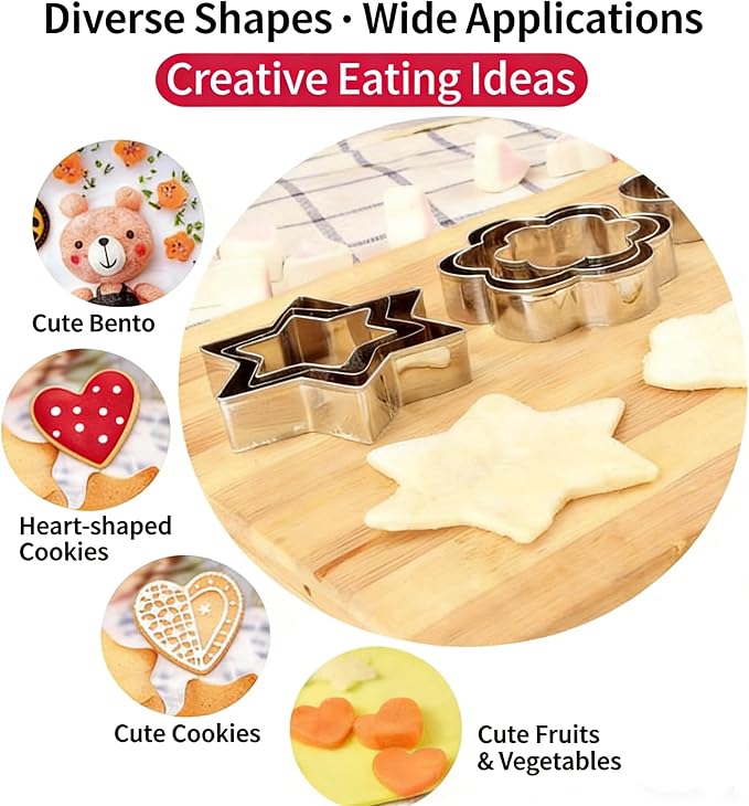 18 Pieces Metal Cookie Cutters, Stainless Steel Molds Flower Square Heart Round Star Shapes for Home Holiday Mother's Day