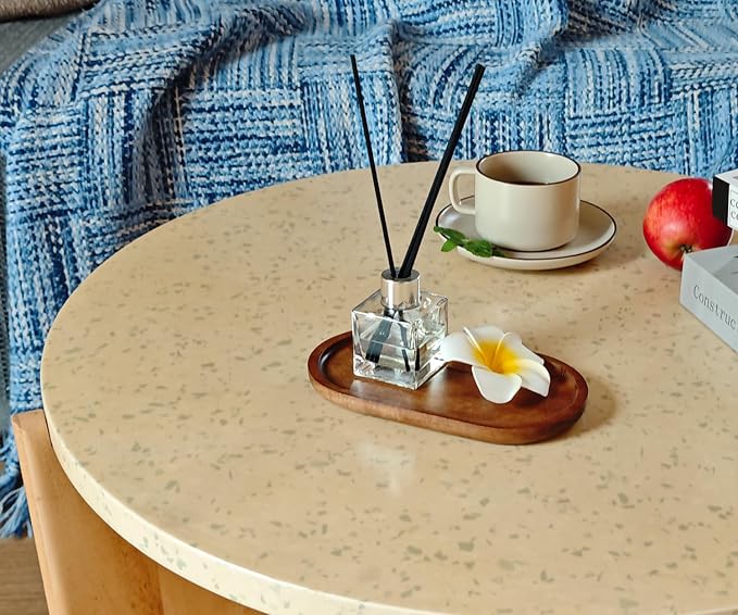 Small Wooden Tray (7.5 x 4.1 inch) 3 Pack, Oval Mini Serving Tray | for Coffee Tables, Dessert, Snack, Fruit, Acacia Wood Platter for Vegetable, Decor Restaurant