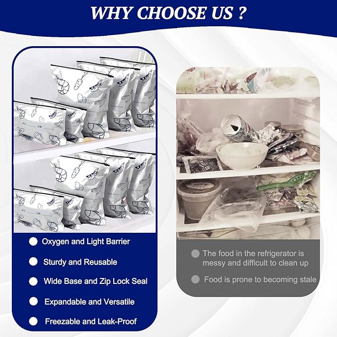 Reusable Aluminum Foil Sealable Storage Bags - Freezer Bags, Resealable Stand Up Pouches for Fresh Keeping, with Label, Zip Lock, Suitable for Vegetable, Fruit, Meat, and More,3 Size (15)