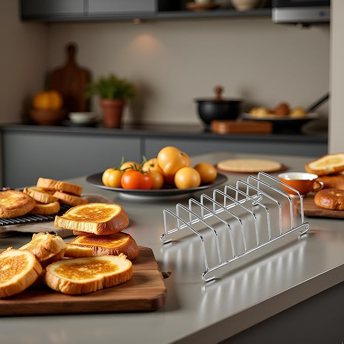 Silver 8 Holes Stainless Steel Tool Toast Cooling Grid Bread Rack Rectangle Air Fryer Accessories Organizer Safe Healthy Stainless Steel Toast Rack Baking Tools and Accessories(ZS489), 3