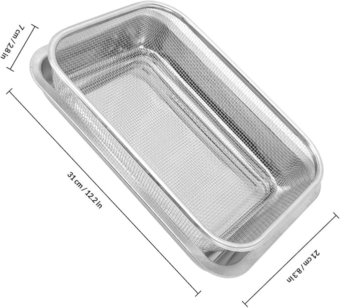 Zerodeko Heavy Duty Stainless Steel Baking Sheet with Cooling Rack, Rectangular Oil Draining Basket with Mirror Finish, Multi-functional Bakeware Pan for Frying and Cooling