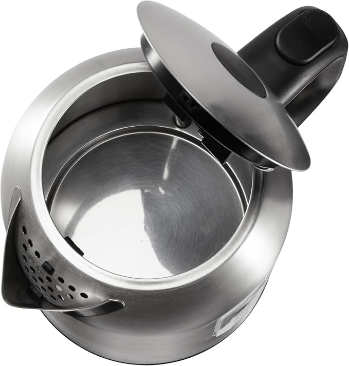 Amazon Basics Electric Kettle, Tea Kettle & Water Boiler with Auto Shut-Off, Boil Dry Protection, Strix Thermostat, BPA-Free, 1500W, 1.1Qt (1L), Stainless Steel, New Model, Black & Silver