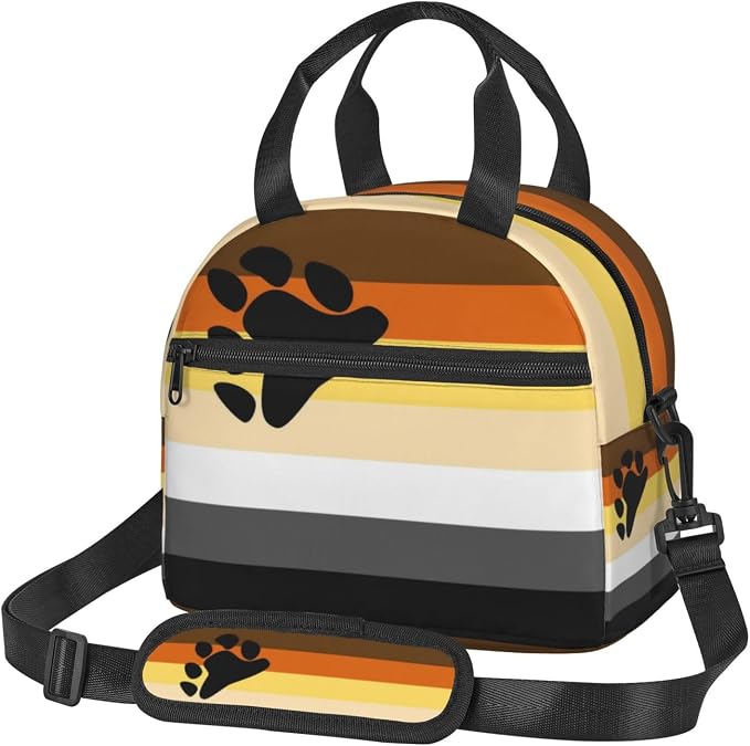 Bear Brotherhood Pride Flag Lunch Box Insulated Lunch Bag Portable Zipper Cooler Tote Bag Adult Bento Box for Women Men Reusable Meal Organizer with Adjustable Strap for Work Picnic Travel