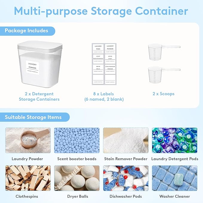 Lifewit Laundry Pods Container with Pop-up Lid, Laundry Room Organization, Dryer Sheet Holder for Washing Powder Scent Booster Beads, 2700 ml/0.72gal,2 Pcs