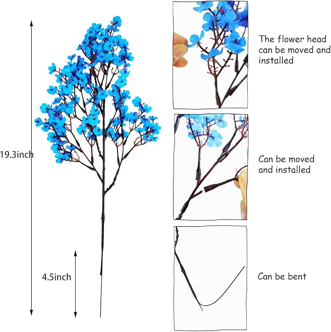 DoubleWood 10 Pcs Baby's Breath Artificial Flowers, Silk Flowers Gypsophila, Blue Flowers Artificial for Decoration, Indoor Floral Arrangement, Wedding Bouquets, Home Table Centerpieces (10, Blue)