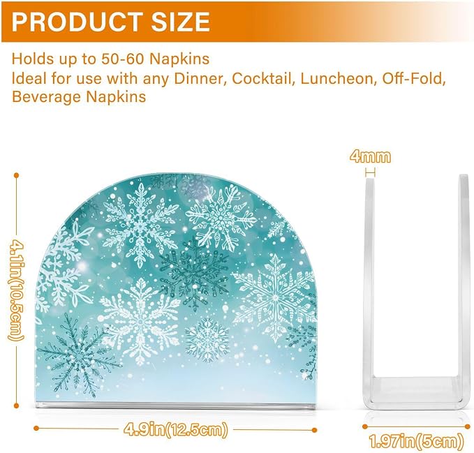 Silver Winter Teal Turquoise Snowflake Christmas Napkin Holder for Tables Paper Cocktail Napkin Holders for Kitchen Dinning Acrylic Dinner Napkin Dispenser for Restaurant Home Decor Bar Accessories