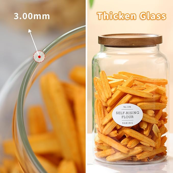 1 Gallon Glass Jars with Wood Lids and glass spoon, Sealable Waterproof, Borosilicate Large Tall Glass Sugar Flour Storage Container Jar Set for Candy, Cereal - 2 Pack (1 Gallon - 2 pack)