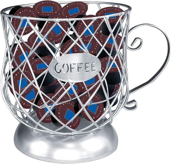Owill Coffee Pod Holder & Organizer Mug, Metal Cup Keeper Espresso Pod Holder Coffee Creamer Holder Coffee K Cups Holder, Large Capacity Coffee Mug Storage Basket (D - Silver)