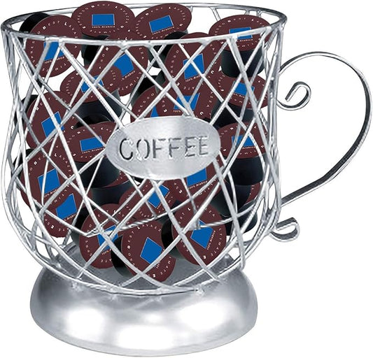 Owill Coffee Pod Holder & Organizer Mug, Metal Cup Keeper Espresso Pod Holder Coffee Creamer Holder Coffee K Cups Holder, Large Capacity Coffee Mug Storage Basket (D - Silver)