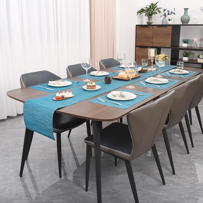 Myir JUN Placemats Set of 6, Vinyl Woven Placemats Place Mats Indoor Washable Table Mats Non-Slip Place mats for Dining Table (Blue, Set of 6)