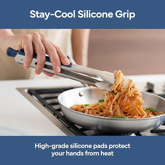 Misen Kitchen Tongs - Dishwasher Safe, Heavy Duty - Precision Stainless Steel Grilling Tool - Heat Resistant - Perfect for Serving and Air Frying - 9.5 Inch | Blue