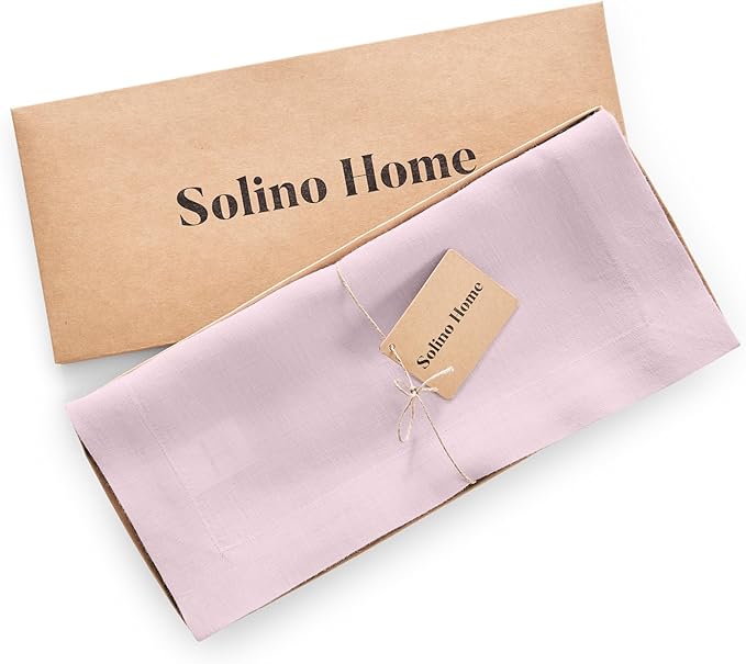 Solino Home Linen Table Runner 36 Inches - 100% Pure Linen Ice Lilac Table Runner 14 x 36 Inch Ideal for Dresser and Coffee Tables - Spring, Summer - Sonoma