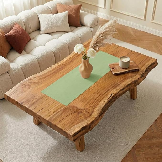 Classic Linen™ by D'Moksha Sage Green Table Runner 48 Inches, 100% Pure Linen, Coffee Table Runner, 14 x 48 Inch for Dresser Tables- Summer, Father's Day