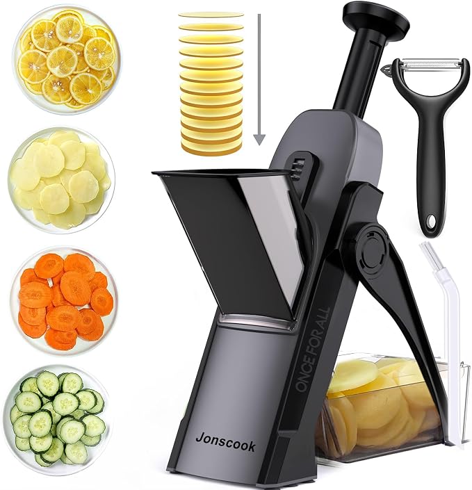 Safe Mandoline Slicer for Kitchen, Adjustable Thickness 0.1-8 mm, Professional Vegetable Slicer, Potato Slicer, Food Chopper French Fry Cutte, Mandolin, Chopping Artifact Fast Veggie (Black Knight)