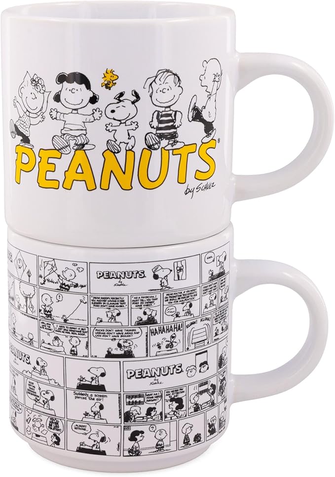 Peanuts Comic Panels 2-Piece Ceramic Stackable Mug Set | Coffee Cups For Beverages | Each Holds 13 Ounces