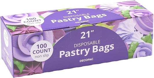 DecoPac Disposable Pastry Bag 100 Count Cake Decorating Supplies, 21 Inch, Non Slip Piping Bag, Clear