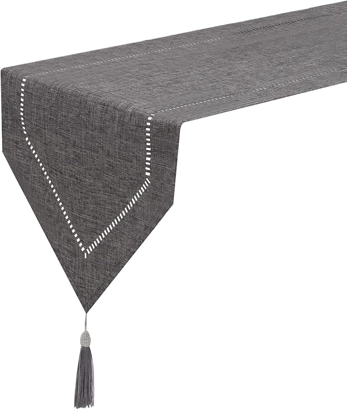 Table Runner Linen Grey 12 x 86 Inch, Tablerunner Linen Look Solid Color, Modern Easy Care Table Runner for Dining Table, Coffee Table, Restaurant,Decoration