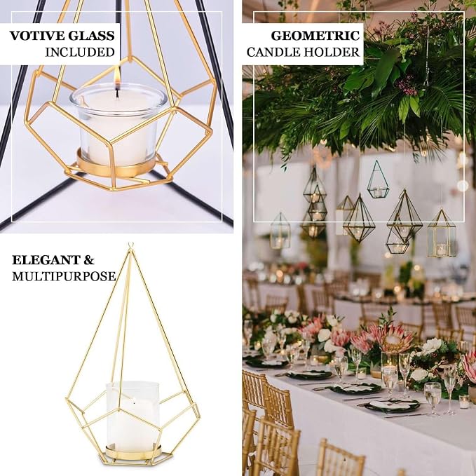 Efavormart 16.5" Rose Gold Geometric Candle Holder Set 3 Metal Geometric Centerpieces Joint Together Votive Glass Holders